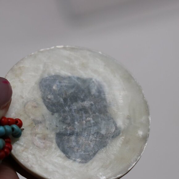 3-Strand Sead Bead Necklace with Handcut, Hand Inlay, Mother of Pearl Pendant - Picture 6 of 6